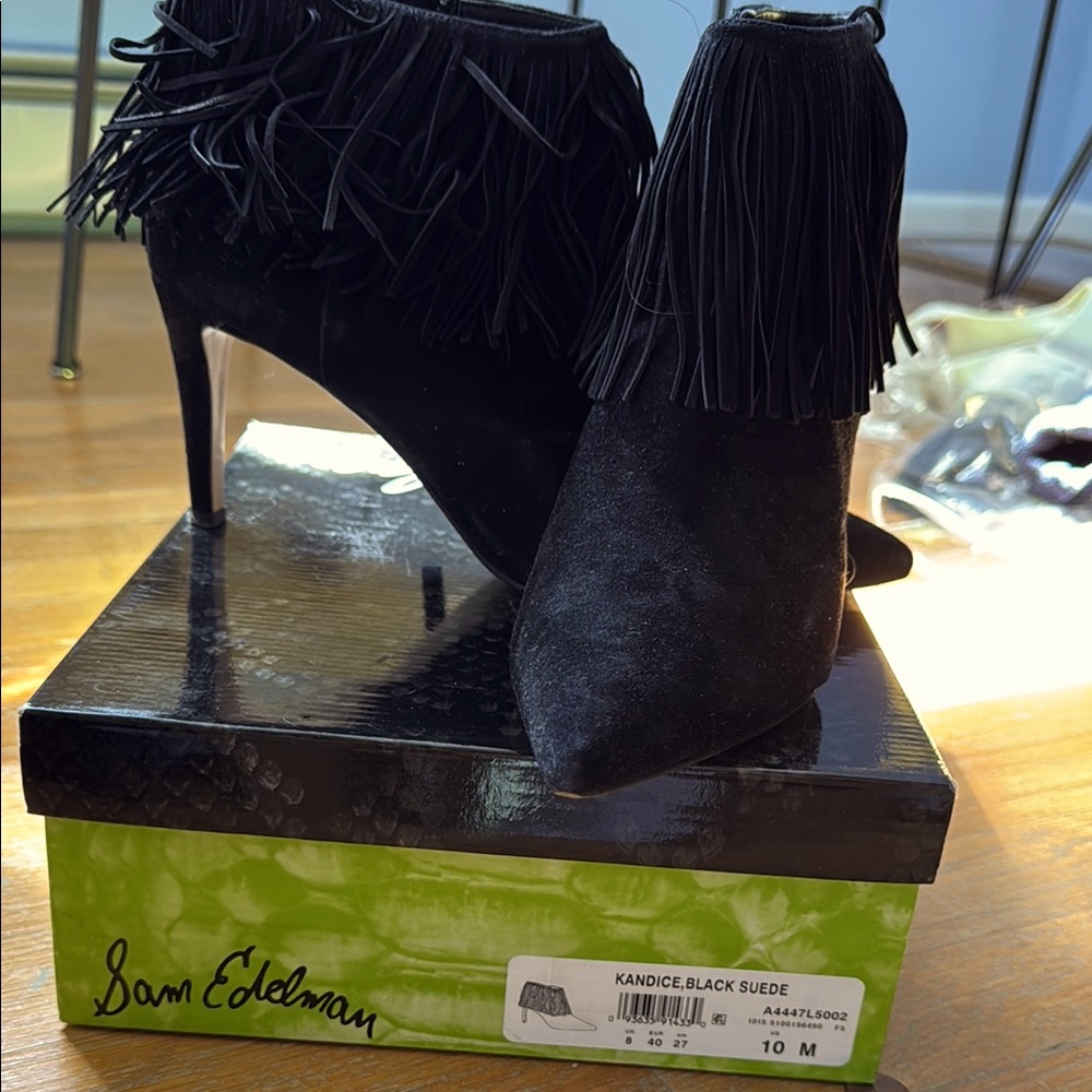 Sam Edelman Black Suede Women's Tassel Bootie 10